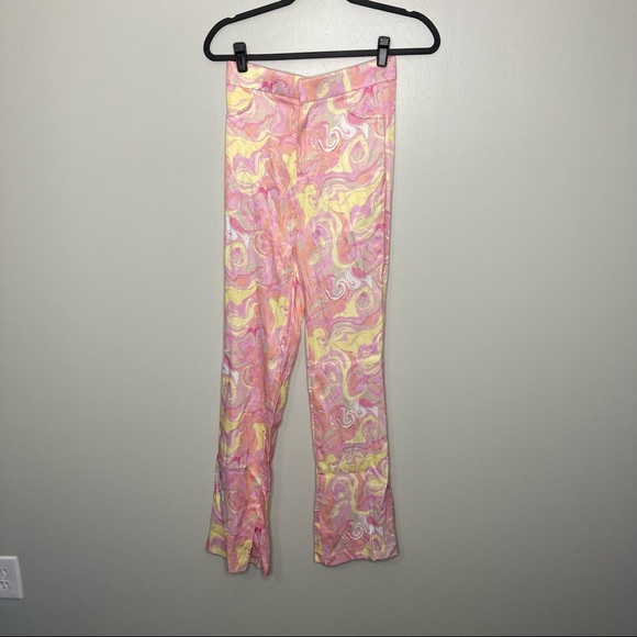 Zara | Pants u0026 Jumpsuits | Nwt Zara Flare Pants Marble Swirl Pink Yellow  Small | Poshmark